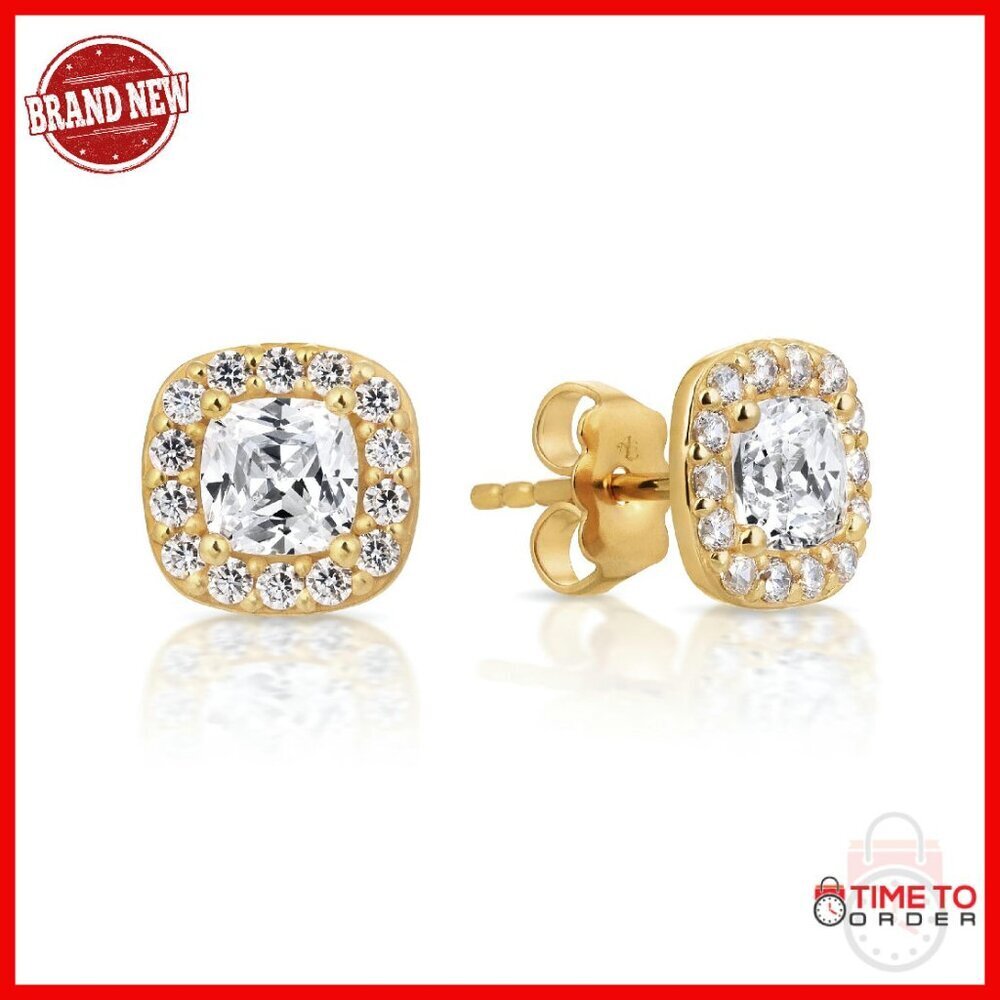 8.5mm CZ Stud Earrings 22K Gold-Plated Hypoallergenic for Sensitive Ears